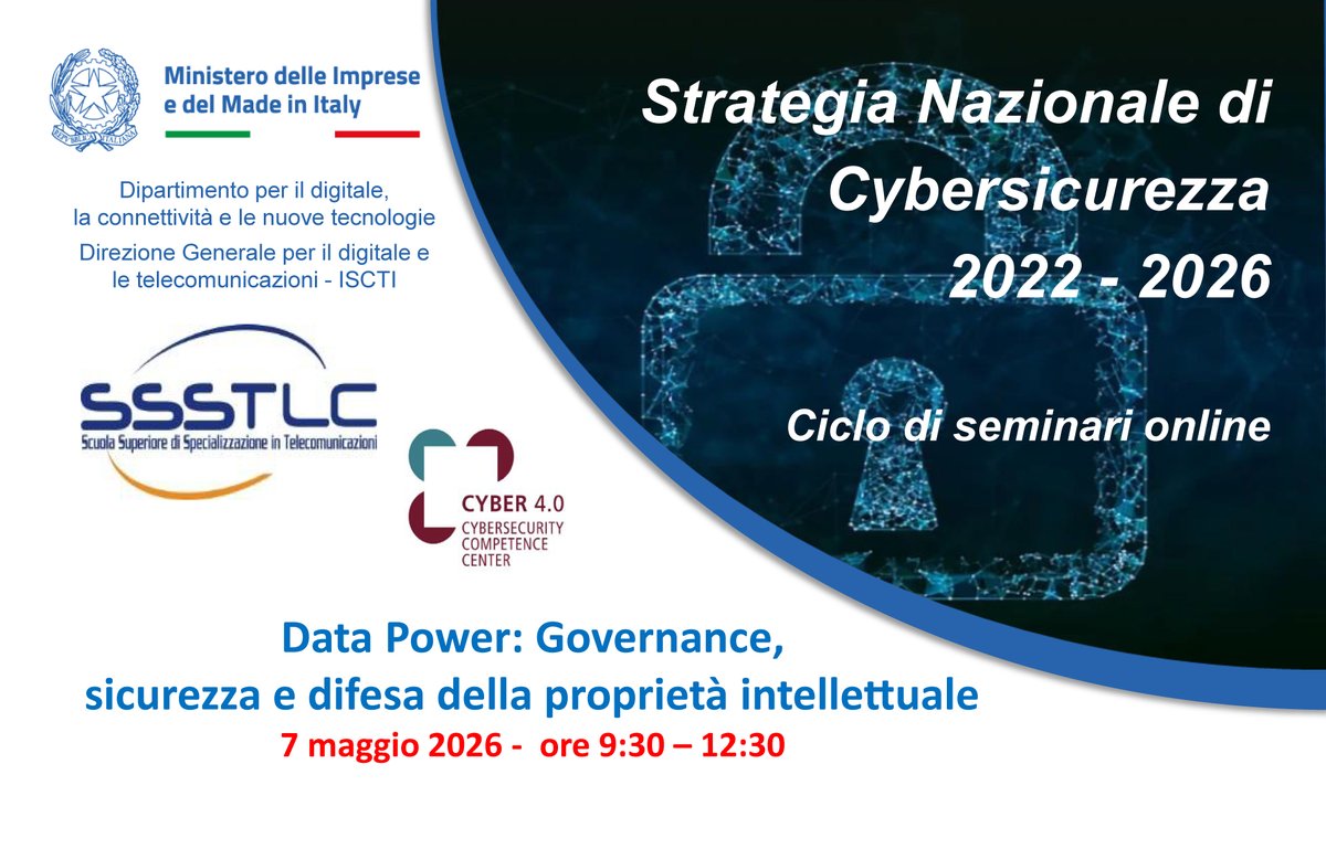 mimit_gov's tweet photo. La #SSSTLC organizza il #7maggio il seminario gratuito “#DataPower: Governance, sicurezza e difesa della #proprietàintellettuale" che esplorerà le correlazioni tra #IA, proprietà intellettuale, #cybersicurezza e uso di dati protetti da #dirittoautore.
https://t.co/hbM9EIn0xS https://t.co/lZ8x6aR7r3