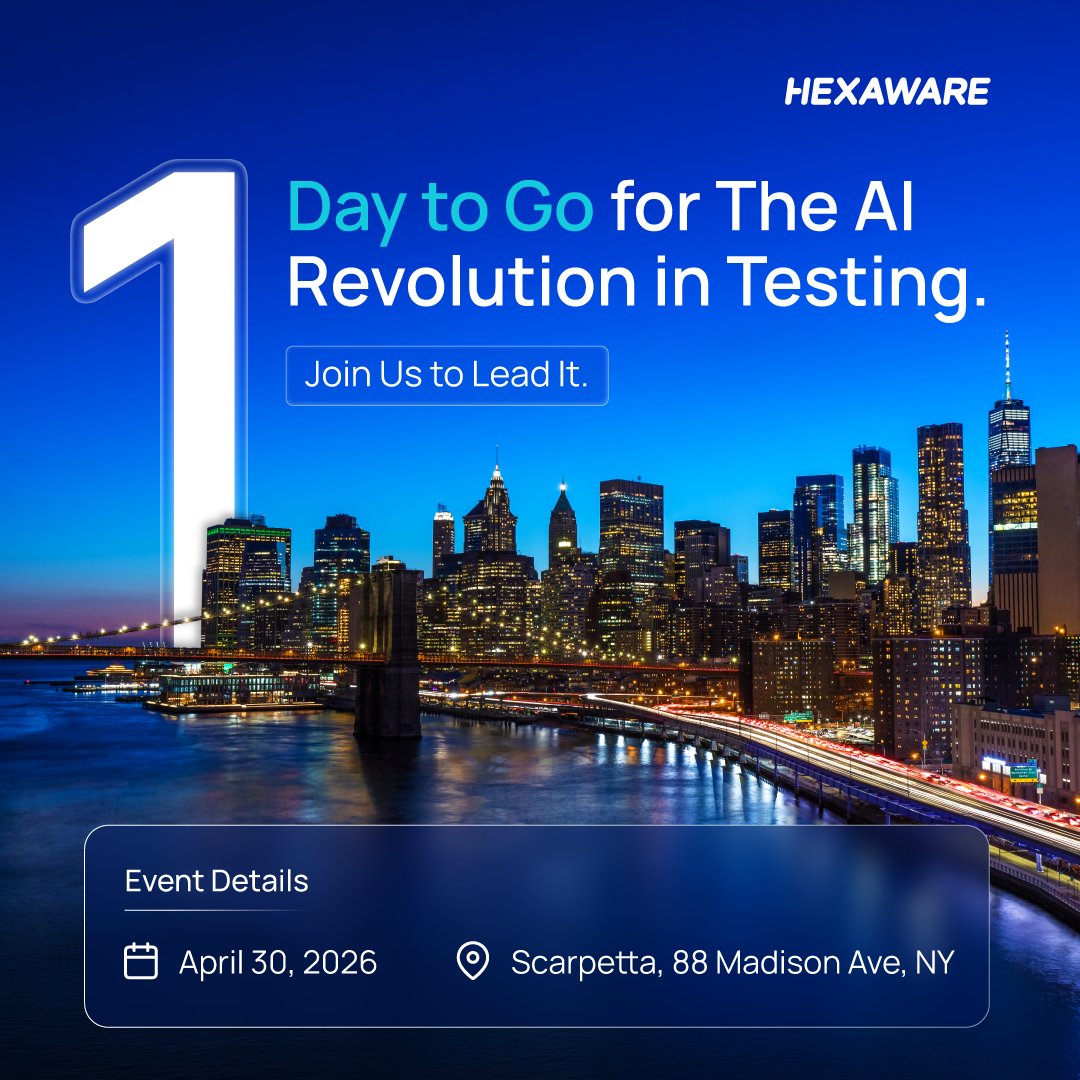 HexawareGlobal's tweet image. The #AI revolution in testing isn't coming; it's here. In 1 day, #QE leaders gather in NYC for the conversation you need to hear. Real challenges. Real solutions.  

April 30 | Scarpetta, 88 Madison Ave hexwr.com/4cYmkoj

#QualityEngineering #AIinQE #TestAutomation