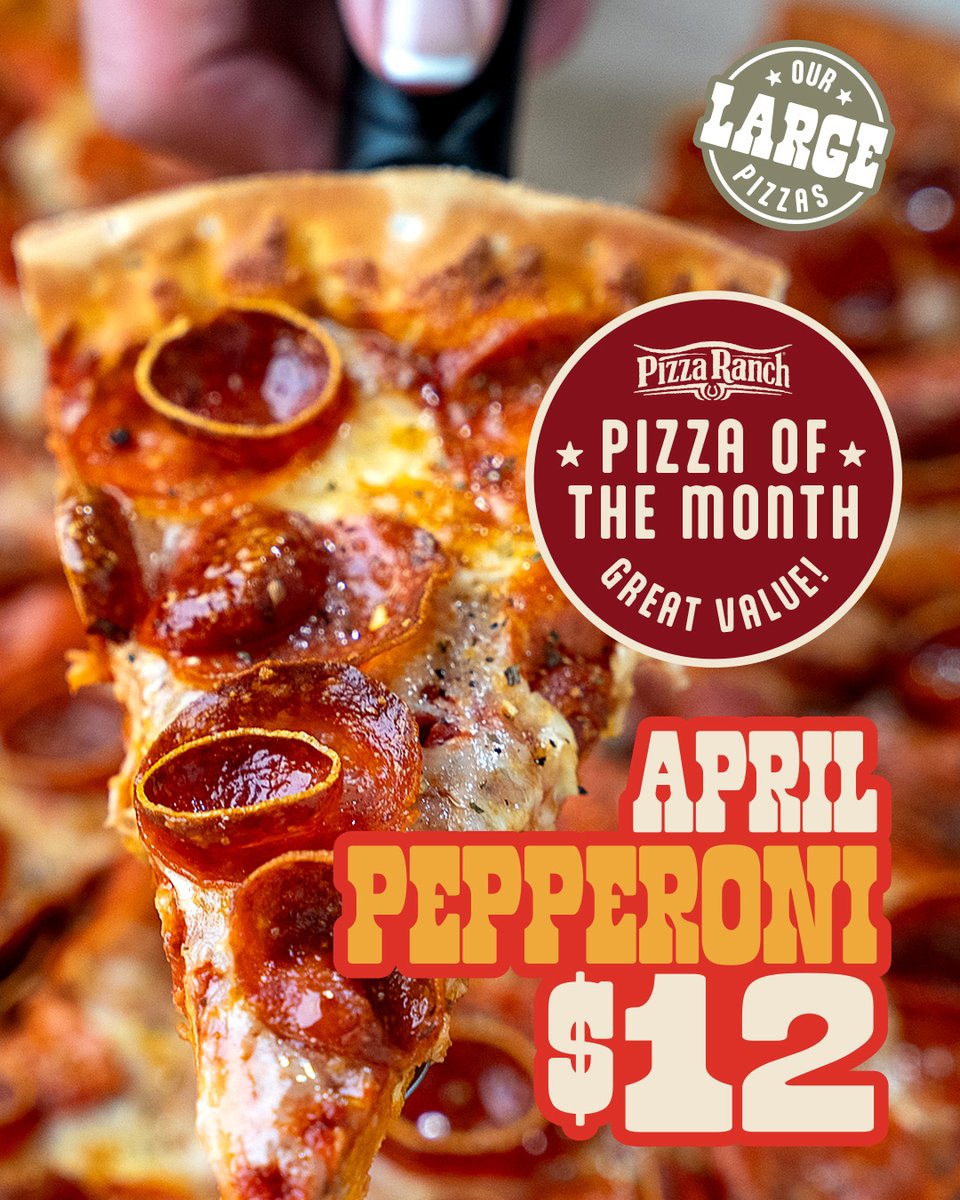 PizzaRanch's tweet photo. Time is running out on this fan-favorite deal! 

Get a Large Pepperoni Pizza for only $12 as April’s Pizza of the Month, but only for a limited time. Make it part of your next meal before it’s gone! 

Start your order now @ https://t.co/OjsH3GwRa2 https://t.co/IJGdai65Qb