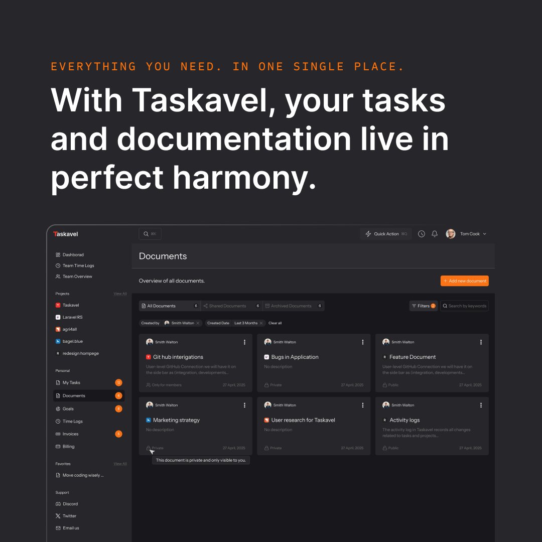 taskavel's tweet image. Write your project specs, document your bugs, and let your team edit and contribute in real-time—all without ever leaving your task board. When everything is in one place, everyone stays aligned.

#ProjectManagement #TeamCollaboration