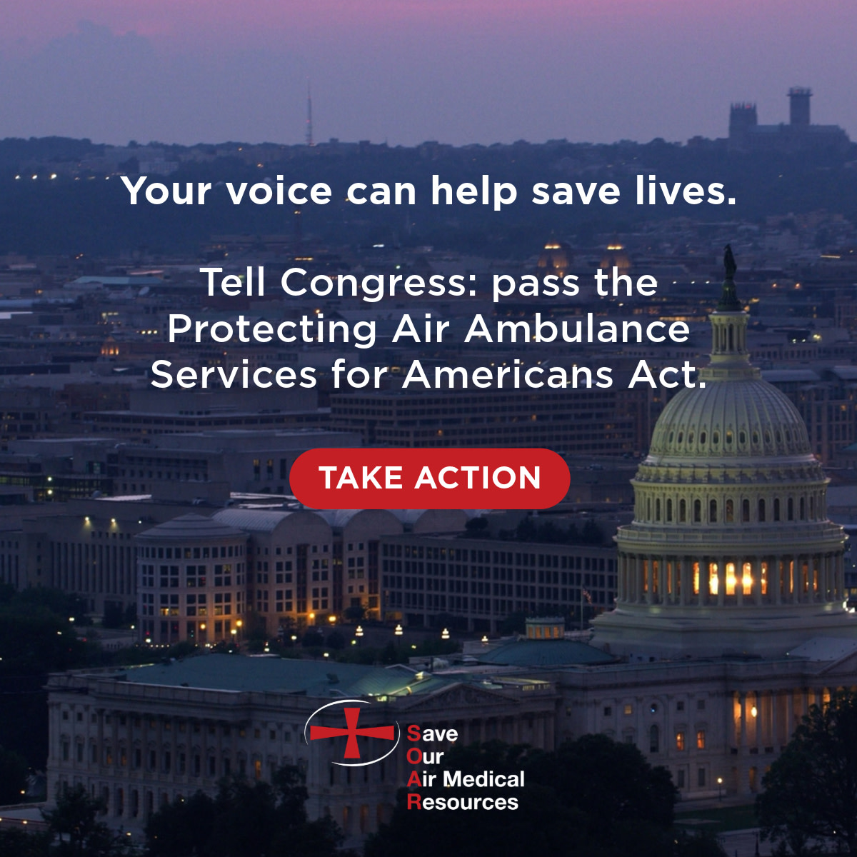soarcampaign's tweet photo. When emergency strikes, access to care shouldn’t depend on your ZIP code. 
 
The Protecting Air Ambulance Services for Americans Act helps safeguard access, particularly in rural communities—but access is at risk. 
 
Tell Congress to act: https://t.co/U5t5ICOzCj https://t.co/Pc25usliSK