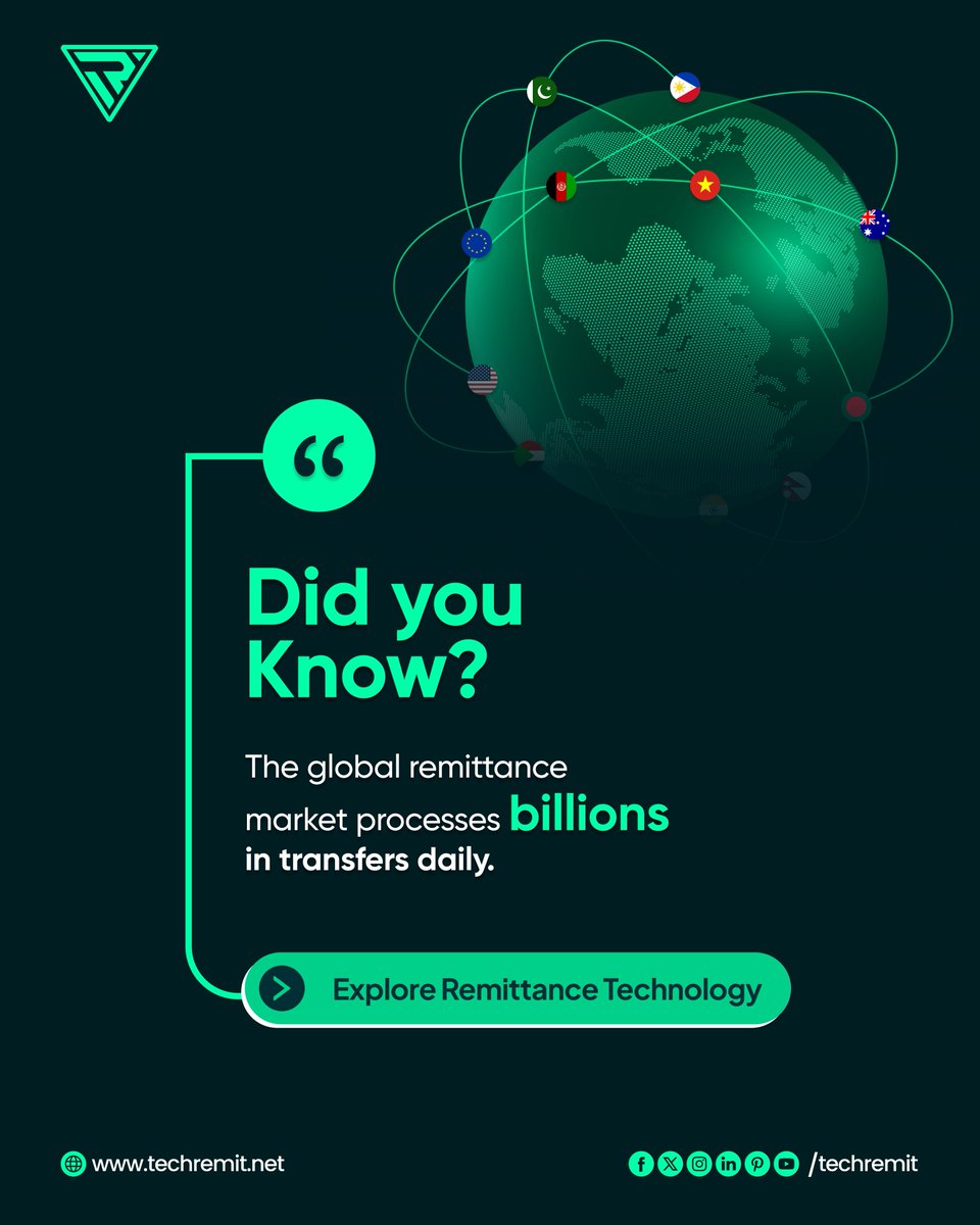 t_remit's tweet photo. Behind these fast and secure transfers is powerful  remittance technology that keeps cross-border payments smooth, transparent, and reliable.

📲 https://t.co/wYbGIv8XVi
📞 +61 490 820 818

#remittancetechnology #fintechsolutions #crossborderpayments #moneytransfersolutions https://t.co/v1fnhATZfJ