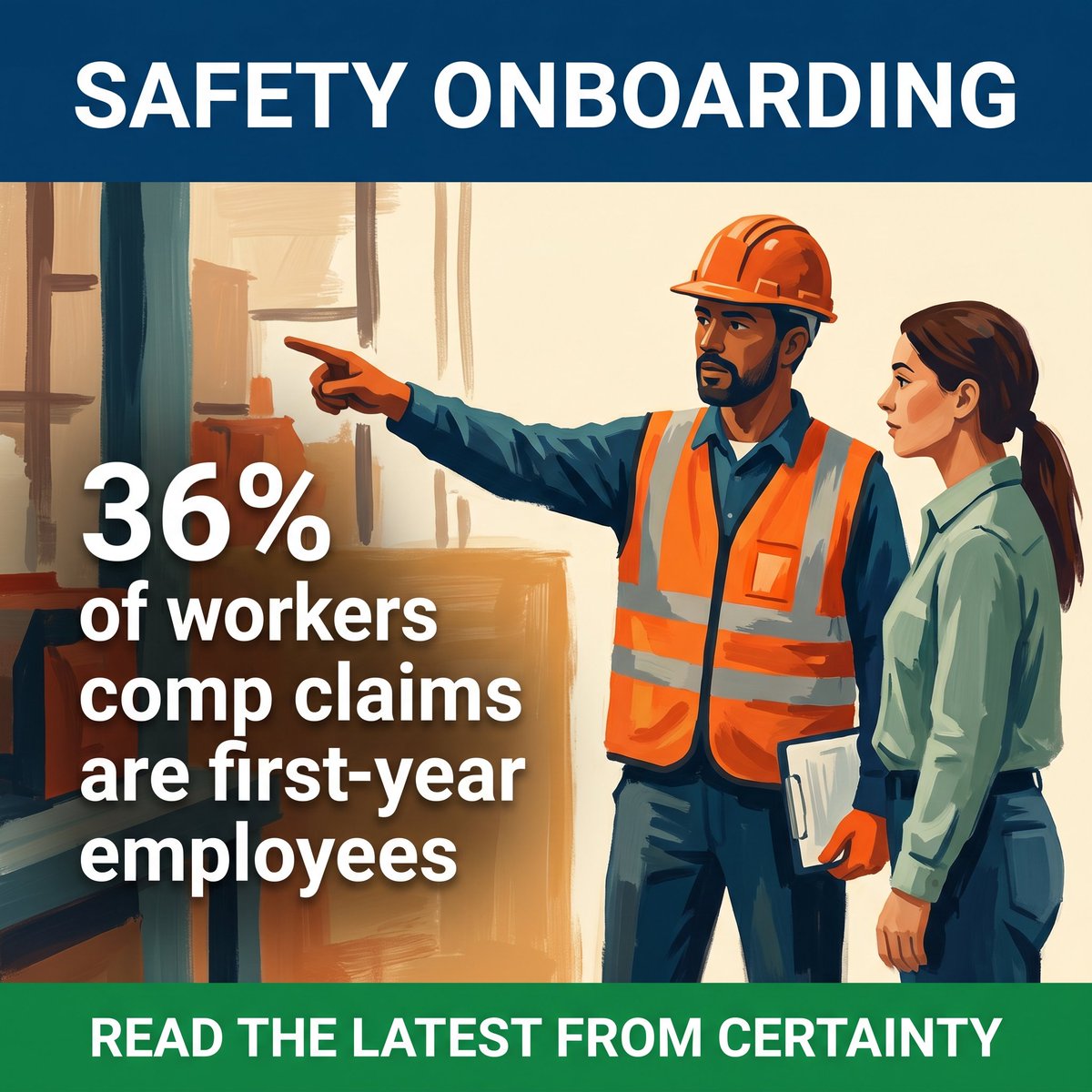 certaintysoft's tweet image. 36% of workers' comp claims involve first-year employees — yet most onboarding stops at paperwork. Here's how to build a program that actually reduces first-90-day incidents: hubs.ly/Q04dpNfg0 #WorkplaceSafety #EHS