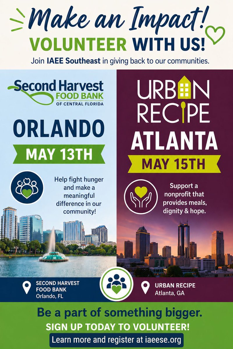 IAEESE's tweet photo. IAEE Southeast Chapter Members - Please join us for our annual Chapter Community Service Project Day. We have activities planned in both the Atlanta and Orlando areas. Volunteer space is limited! Register Early!

Orlando: https://t.co/WJ4w6fDoOW 

Atlanta: https://t.co/WJ4w6fDoOW https://t.co/qif9C0CTw1
