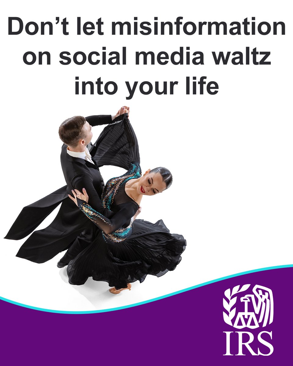 IRStaxsecurity's tweet photo. A waltz isn't the mambo, no matter what that online "expert" claims. Verify the info you see on social media, whether it's dance- or tax-related. There are many ways to get good #IRS tax information, including from a trusted #TaxPro, tax software and https://t.co/a1R5Jb81f9 https://t.co/RBwA1jfnUN