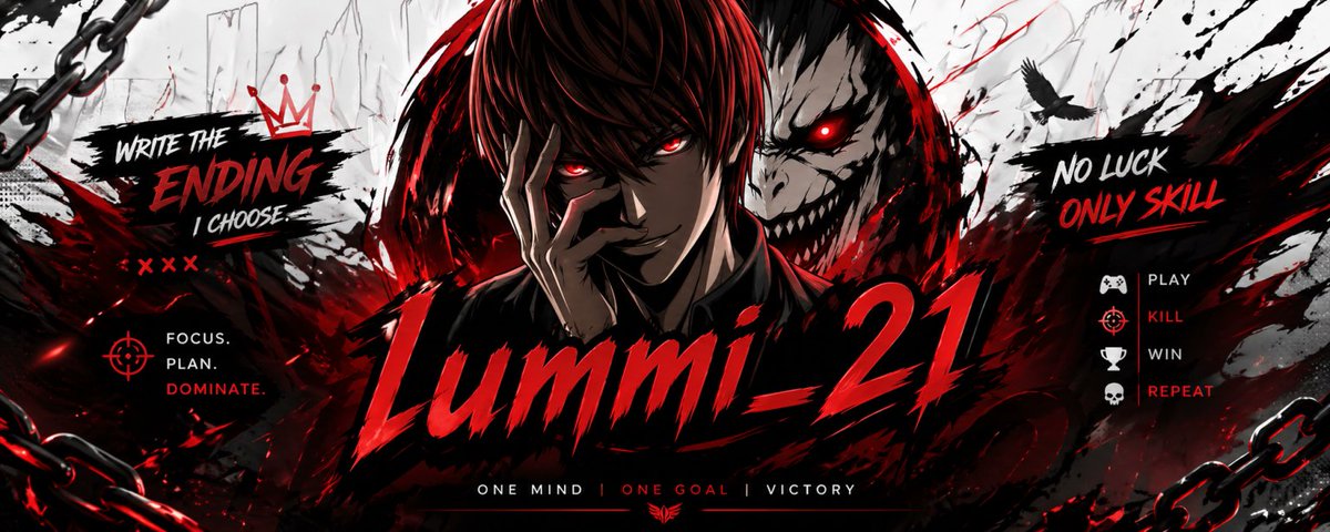 heartwel's tweet photo. I don’t follow fate I write my own ending
No luck, only skill One mind One goal Victor
.
.
.
#twitchbanner #DeathNote #LightYagami #Kira #AnimeBanner #GamingBanner #DarkAesthetic #AnimeEdit #NoLuckOnlySkill #OtakuStyle #MangaArt #AnimeFans #RedBlackTheme #Dominance #banner https://t.co/2Ta8JY5n2n