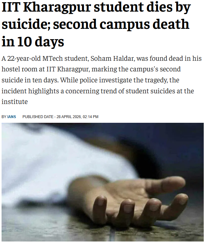 CoachVishal_'s tweet image. A lot of us are not even recovered from the previous suic*de and there was another one.

#studentlife #peerpressure #iitkgp

@IITKgp