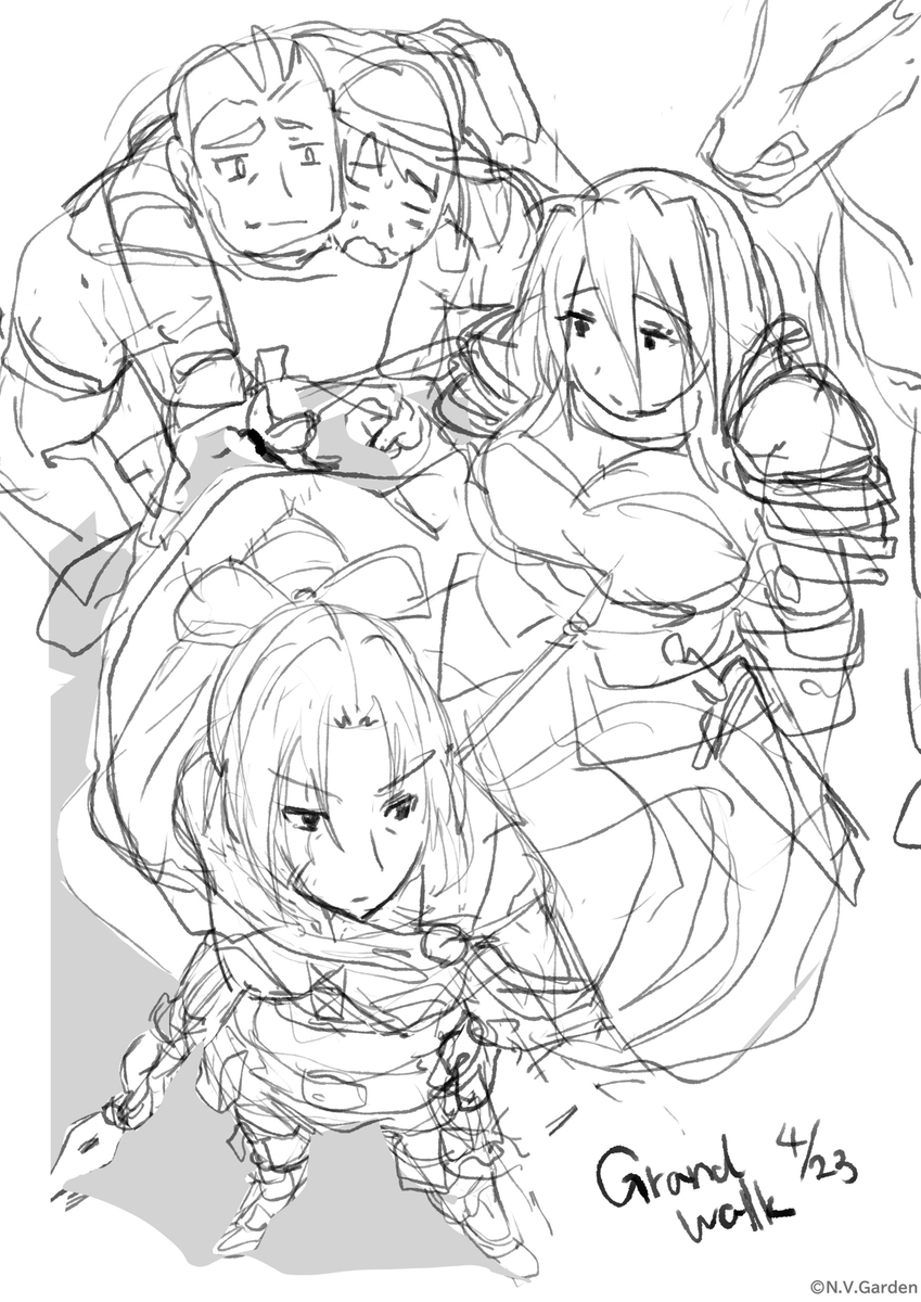 N_V_Garden's tweet photo. #Grandwalk オフショット
カードイラストに登場する兵士たちのちょっとしたオフショット。本編では見せない顔も、少しだけ。

イラスト担当(@Fiestanosekai)の落書きですが、とても好きな一枚です。せっかくなのでぜひ共有を。。。

#N_V_Garden https://t.co/a9prSsrGx8