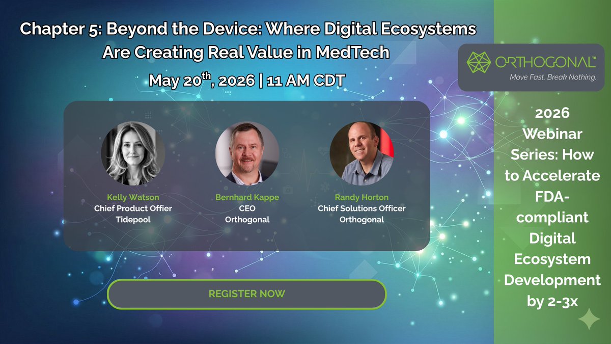 Orthogonal_io's tweet photo. We’re live at 11 AM CT.

Beyond the Device: Where Digital Ecosystems Are Creating Real Value in MedTech

If you’re focused on growth, retention, and new business models, join us: https://t.co/ppMLZAgmKa https://t.co/sqYDnQynjv
