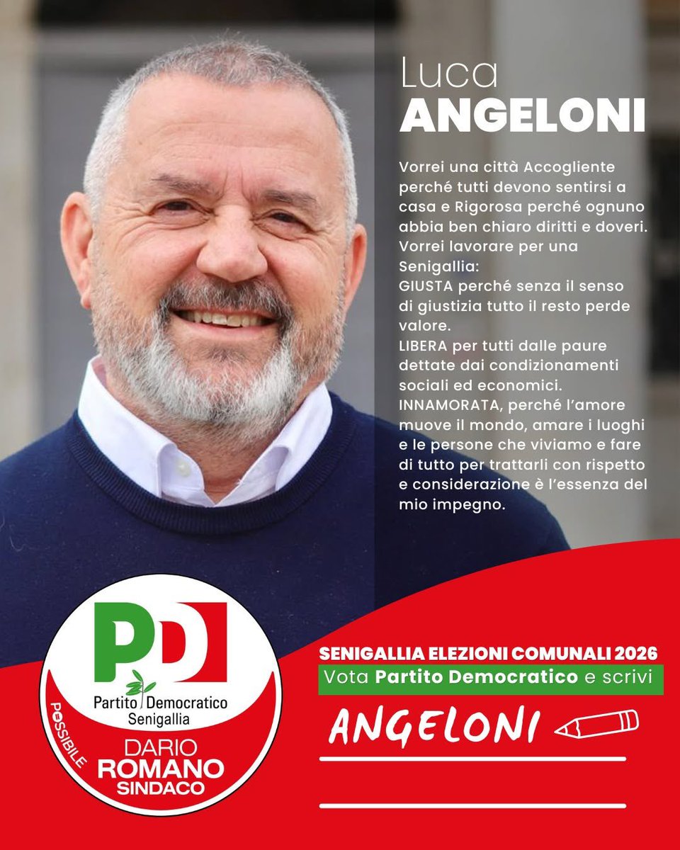 Luca Angeloni: "La Senigallia che ho in mente è giusta, libera e innamorata."

Sono Luca Angeloni, ho 62 anni, sarò in pensione dopo 43 anni di lavoro nel settore privato. Sono iscritto a Possibile, di cui sono portavoce del Comitato di Senigallia dedicato a Massimo Max Fanelli.