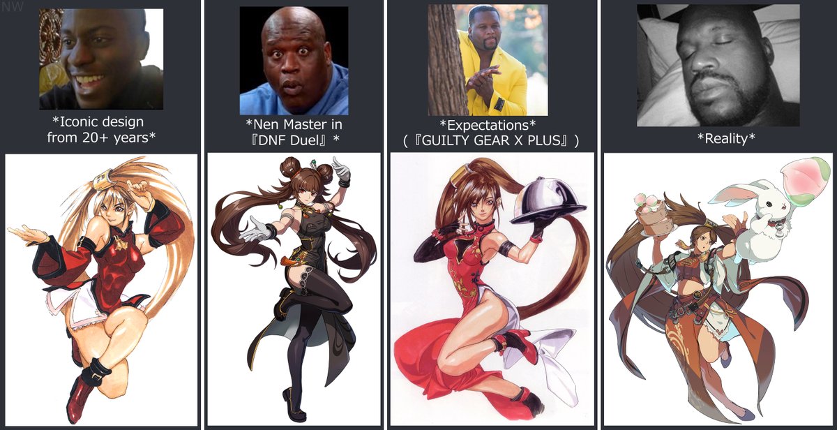 NoriyukiWorks83's tweet image. Her classic design was her trademark for 20 years, fine to tweak it slightly, but the change is so drastic that she looks completely different.

Once again, because of "MoDern AdaPtaTioN"

If you had to change it, at least go with X PLUS's china dress.

#GuiltyGear #GGST #Jam