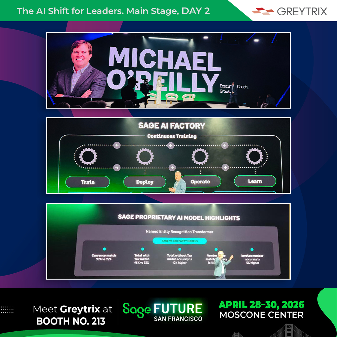 greytrix's tweet photo. Day 2 Main Stage at Sage Future 2026—focus on transparent, trustworthy AI shaping finance.

For Greytrix, it reinforces where tech is heading: practical AI, clear visibility, confident decisions.

We’re at Booth 213.

#Greytrix #SageFuture #SageERP #CRM #AI #Day2 https://t.co/U64E5pfvDw