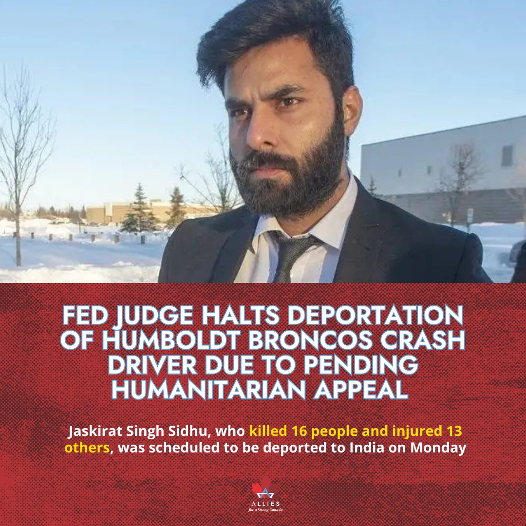 The driver behind the fatal 2018 Humboldt Broncos bus crash that killed 16 players and injured 13 more gets to stay in Canada.  

A federal judge blocked the deportation of Jaskirat Singh Sidhu - who was found responsible for the crash - back to India on Monday. 

Sidhu is