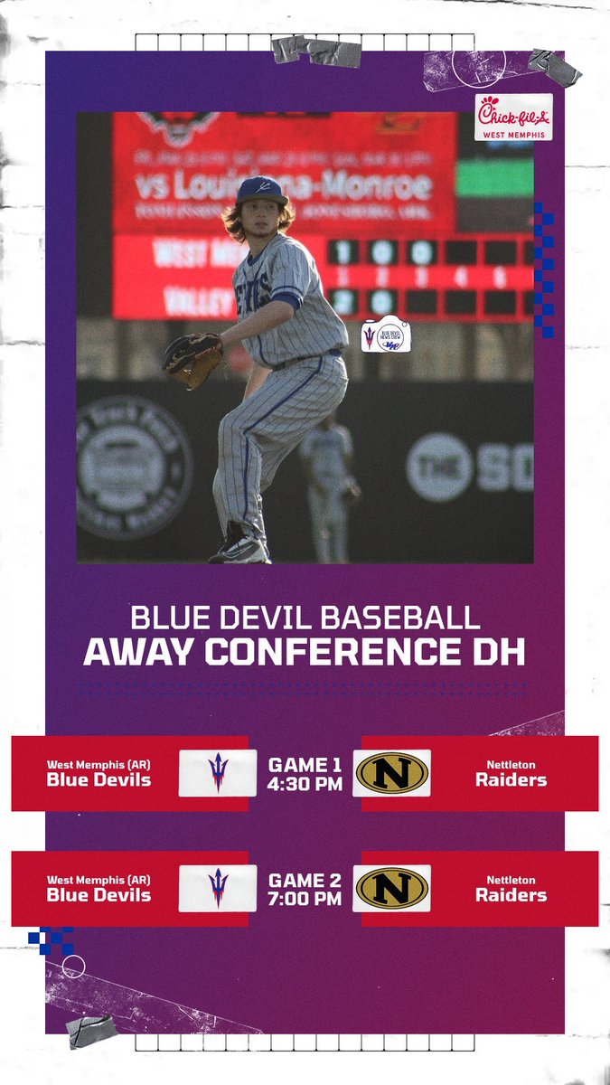 WM_BlueDevils's tweet photo. 🚨 UPDATE🚨

Game is on as scheduled, first game at 4:30.  

⚾️ ITS GAMEDAY ⚾️

Two big Conference games tonight at Nettleton !! 

🆚- NETTLETON  (DH) Conference  

⏰- 4:30PM first game, 7:00 PM second game. 

📍- Jonesboro, AR 

#BlueDevilBaseball    #ForksUp ⚾️ https://t.co/wNLNdLhBJr