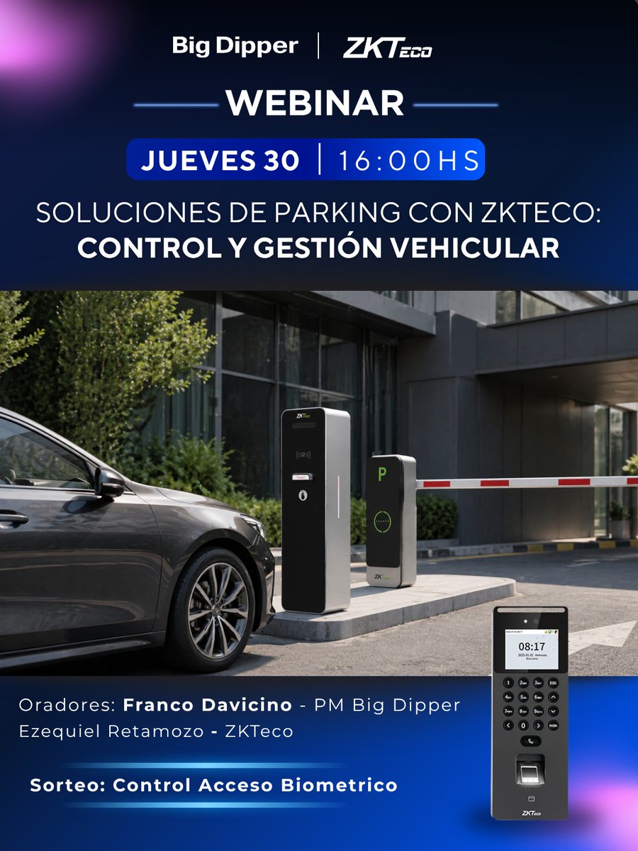 noticiasRNDS's tweet image. 📍 #BigDipper anuncia nuevo #webinar gratuito y online!
. #ZKTECO | Soluciones de #parking y gestión vehicular

🗓 Jueves 30/04 ⏰ 16h
🗣️ Franco Davicino, PM @BigDipper_Sec
🗣️ Ezequiel Retamozo, PM @ZKTecoArgentina 

🎁 SORTEO: SenseFace 2A

🖊 Inscribite: cutt.ly/xtD4HXZq