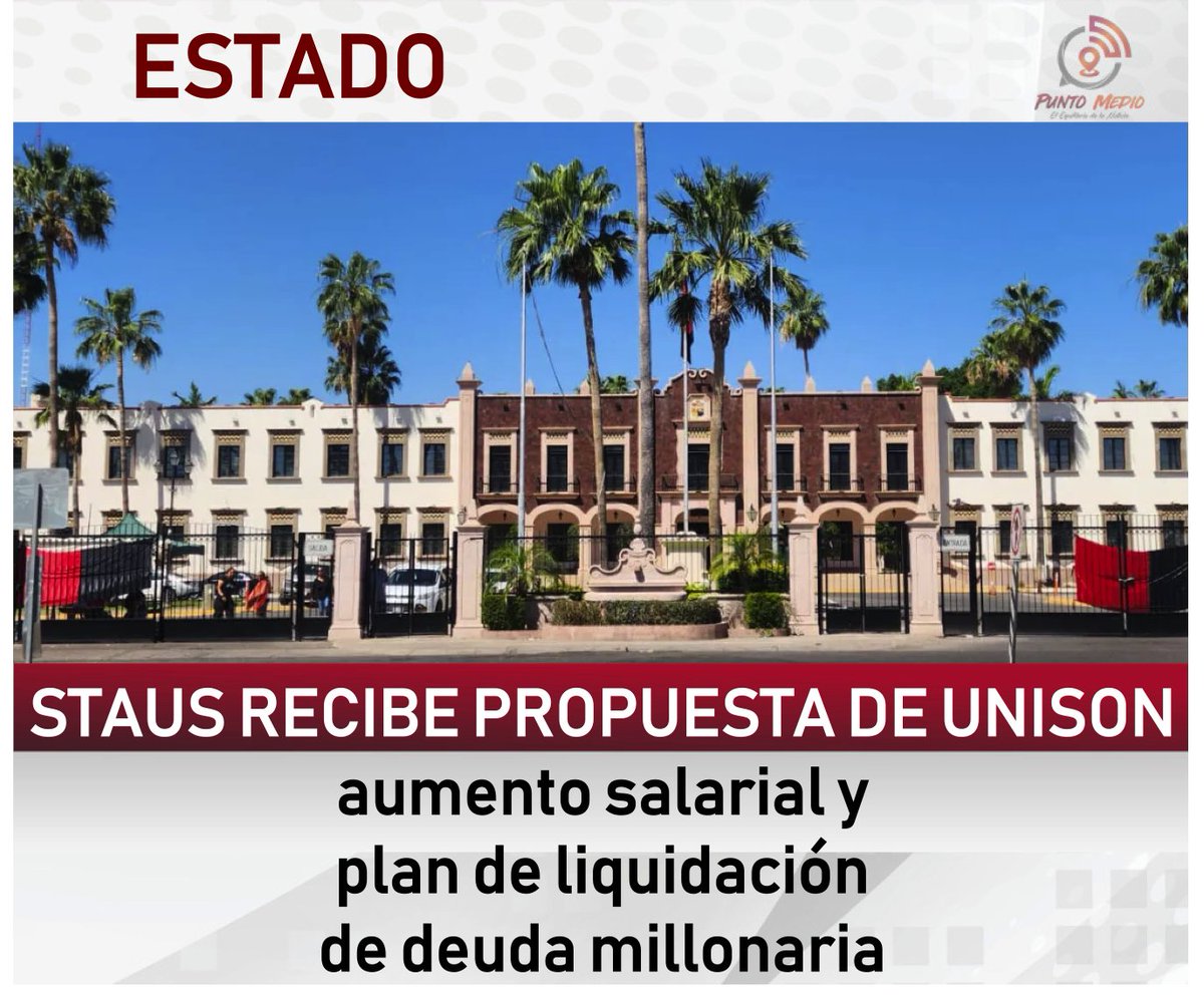 PuntoMedioNews's tweet image. UNISON OFRECE A STAUS AUMENTO SALARIAL
Propuesta contempla un incremento salarial del 4%, así como acuerdo para resolver deuda fiscal con SAT.
Más info: puntomedionoticias.mx
#PuntoMedioNoticias #Unison #staus #huelga