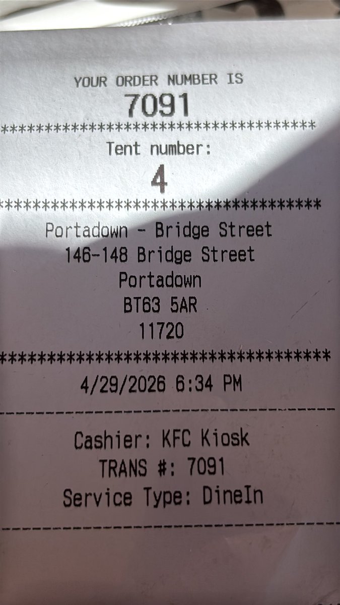 portsman's tweet photo. @KFC_UKI absolute disgrace staff not rushed of their feet in fact if they could move slower I think they would. Not a great look for a large chain of restaurants. 15 minutes wait for my food. Absolutely raging https://t.co/2Qy2J9PI99