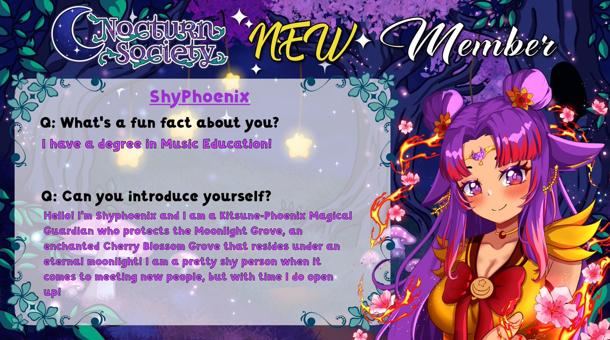 NocturnSociety's tweet image. Let’s meet one of our NEW members of the Society @ShyphoenixVT!

We asked for a fun fact and to introduce themselves.

#nocturnsociety #team #streamteam #vtuber #pngtuber #streamerteam #TwitchStreamers