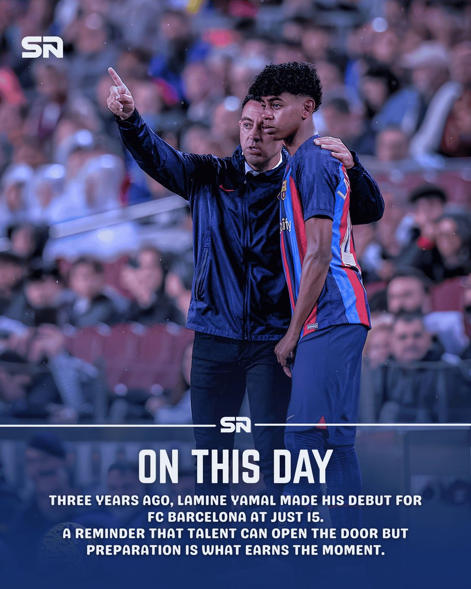 Sport_Note's tweet photo. Three years ago today, Lamine Yamal was handed his debut by Xavi for FC Barcelona at just 15.
~
A moment of trust.
A moment of opportunity.

A reminder that talent can open the door, but preparation is what earns it.
That’s what we build at Sport Note.

...
#onthisday #sportnote https://t.co/u3LQRmx2Dx