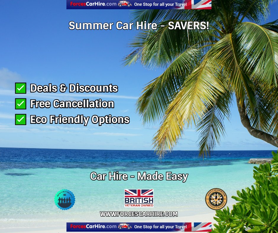 forcescarhire's tweet image. Summer Car Hire SAVERS!
✅ Deals &amp;amp; Discounts
✅ Free Cancellation
✅ Eco Friendly Options
🚘 bit.ly/3VZWxUK 
Car Hire - Made Easy 
#summer #travel #carhire #carrental #discounts #holidays #forces #bluelight #nhs #emergencyservices #veterans #forcescarhire #MHHSBD