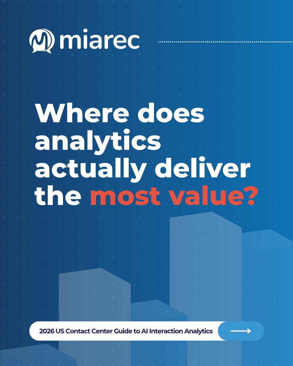 MiaRecInc's tweet image. Where does analytics deliver the most value?

✔️ QA automation
✔️ Training insights
✔️ Process improvement

Not all use cases are equal—but some stand out.

Explore more 👇
hubs.ly/Q049XyGX0

#CX #Analytics #ContactCenter #AI #MiaRec