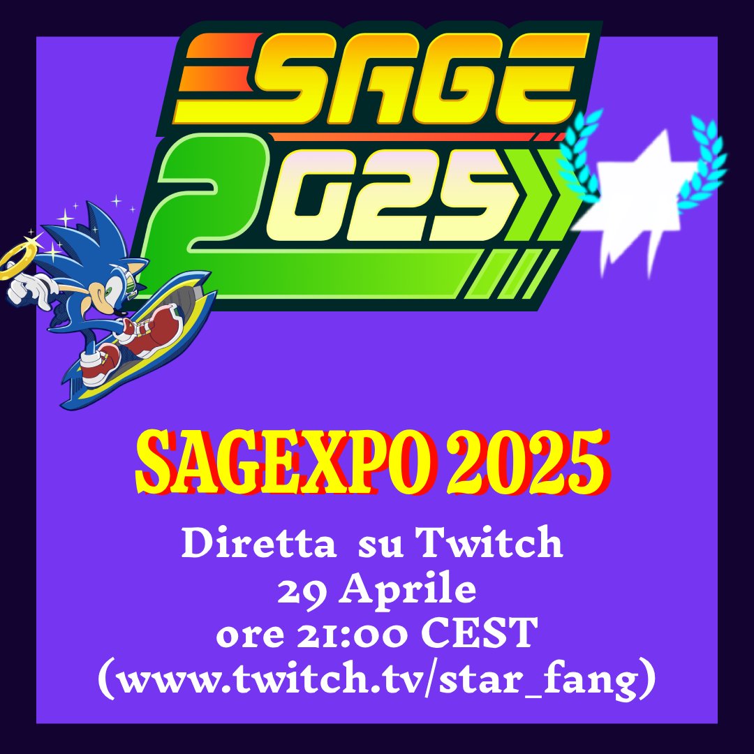 Star_FangX's tweet image. Ultimo giorno del mese, tra notizie e giochi del SAGExpo.
#twitch #sonicfangames #indiegames #SAGE2025 #SAGExpo 

Vi aspetto alle 21:00 CEST (ritardi possibili) sul link sottostante
twitch.tv/star_fang