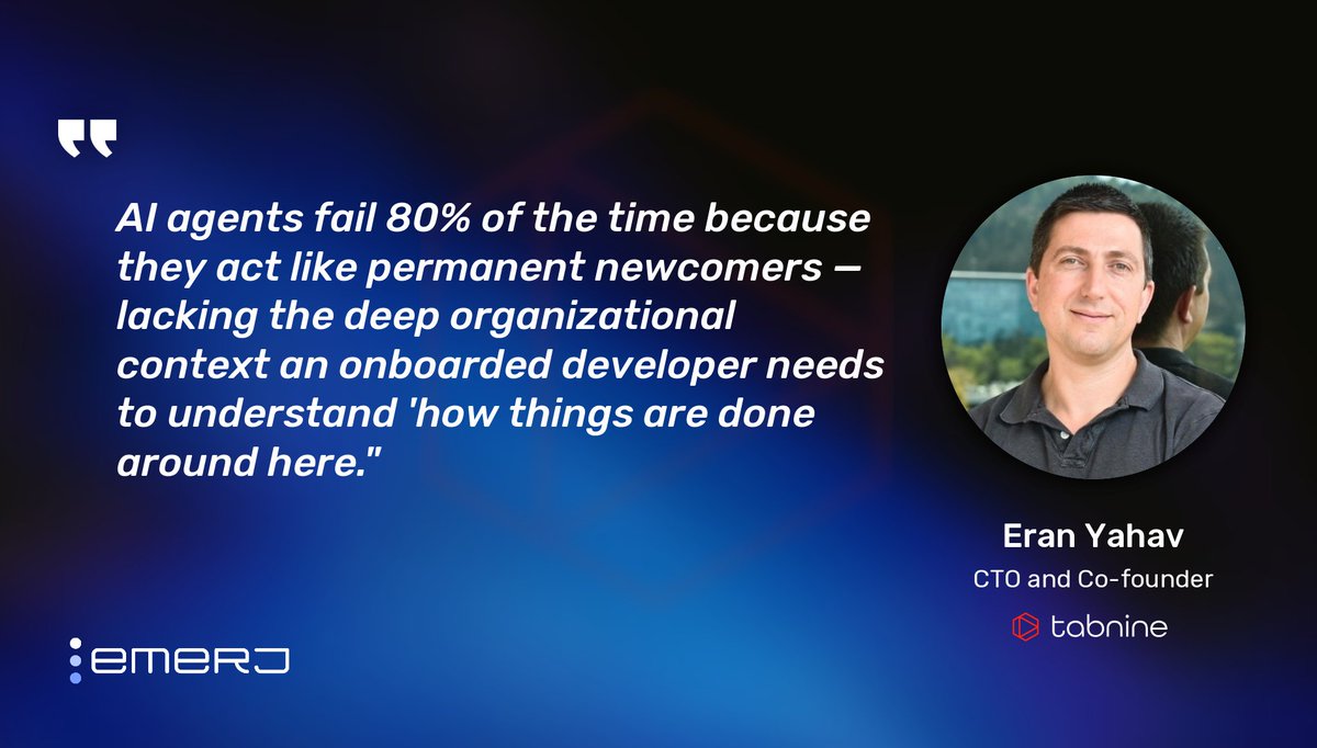 Emerj's tweet image. In any legacy system there are usually 14 ways to do the same thing. Your AI agent bumps into the first one. @EranYahav of Tabnine tells @emerj why that's the real ROI problem on #AIinBusiness: zurl.co/sw2Xk