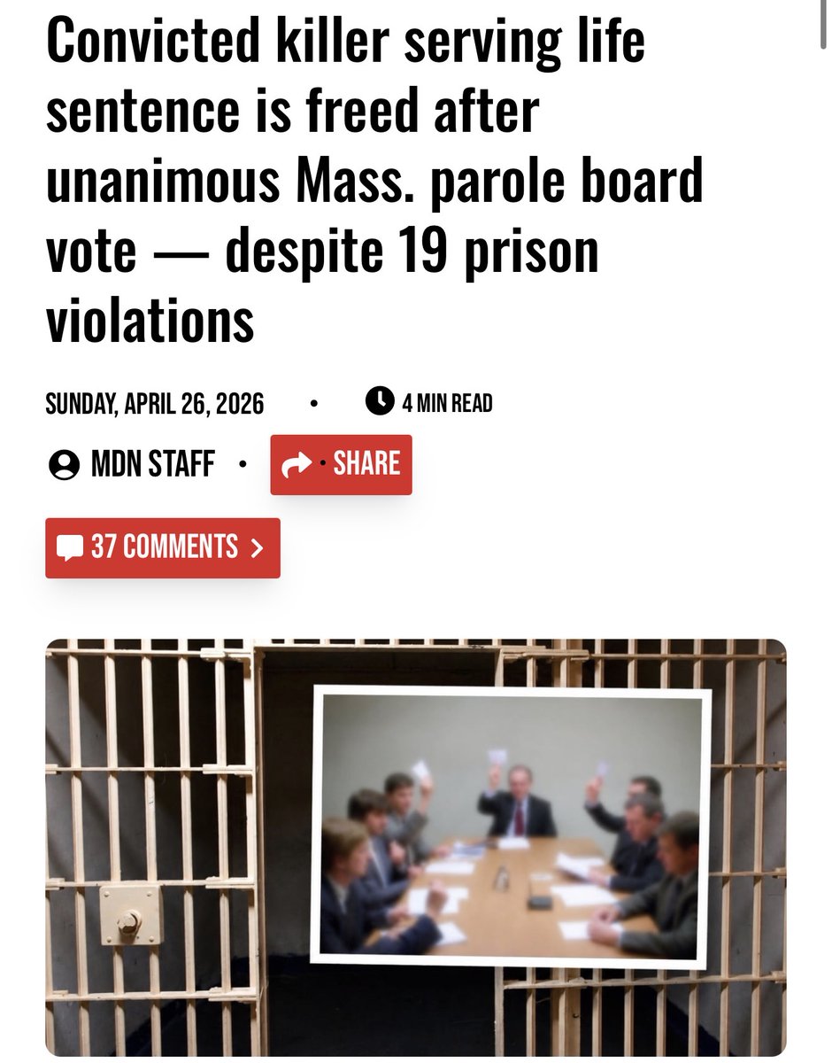 He shot a man in the back, racked up 19 prison violations, and only found rehabilitation when release was on the table, and the Parole Board still voted unanimously to let him walk.

This is exactly what’s broken. An ideologically captured board putting criminals over victims.