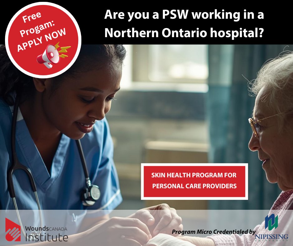 WoundsCanada's tweet image. 📣 PSWs in Northern Ontario—build your skin health skills!

Funded SHP spots available 
⏱️ 12-week program
💡 Prevent &amp;amp; manage common skin issues
🎓 Earn a micro-credential

👉 Apply now: ow.ly/vt7p50Yi5E3

#SkinHealth #PSW