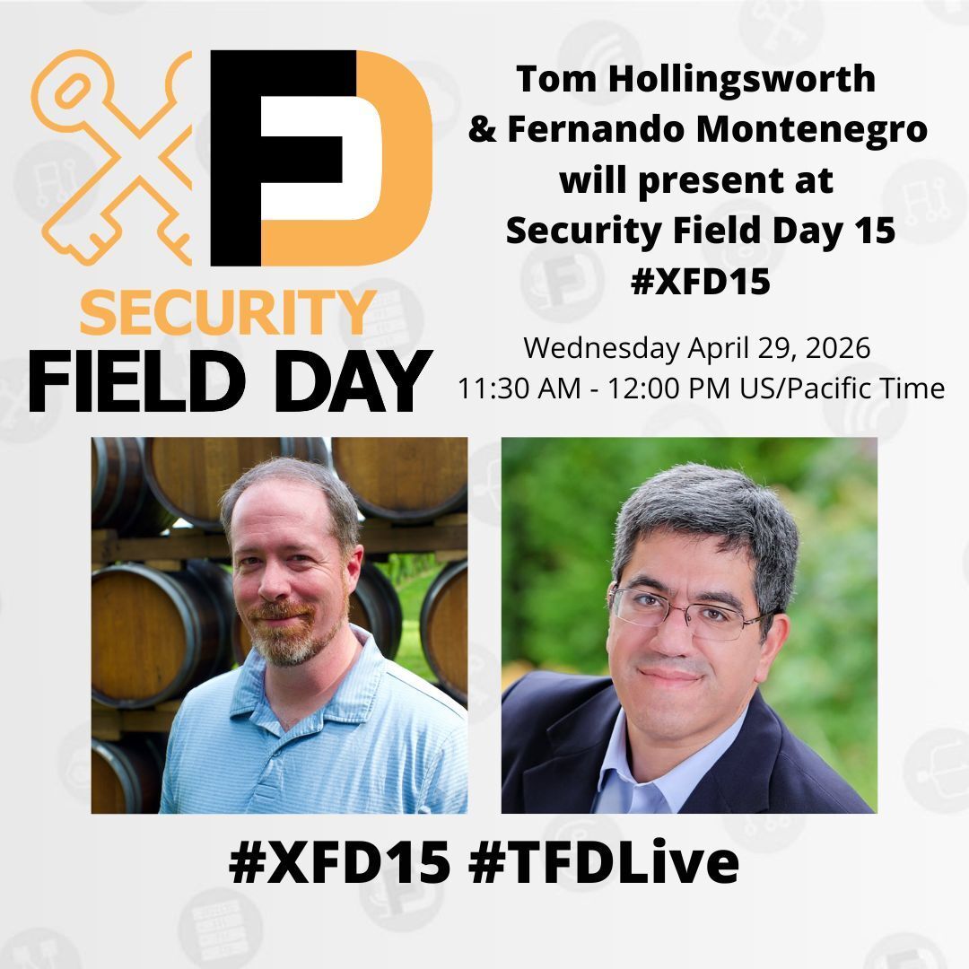 TechFieldDay's tweet photo. Security Field Day continues! 📆 🔐 #XFD15

@NetworkingNerd &amp; Fernando Montenegro of @TheFuturumGroup present in 30 minutes on YouTube, LinkedIn &amp; website.

🔻 YouTube: https://t.co/q70y1gEgVd 
🔹 LinkedIn: https://t.co/mB42e2h9mK 

 #Cybersecurity #FuturumResearch #TFDLive #AI https://t.co/3hlhEUYaE7