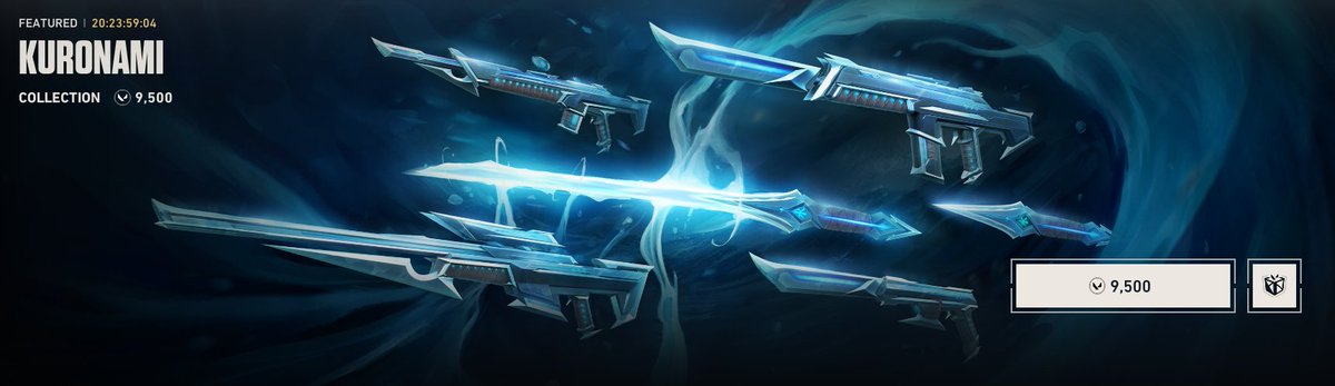VALORANTLeaksEN's tweet image. The Kuronami 2.0 Bundle is now available! // #VALORANT 

• Weapons: 2,375VP
• Melee: 5,350VP
• Playercard: 575VP
• Gunbuddy: 475VP
• Spray: 325VP

• Bundle Price: 9,500VP