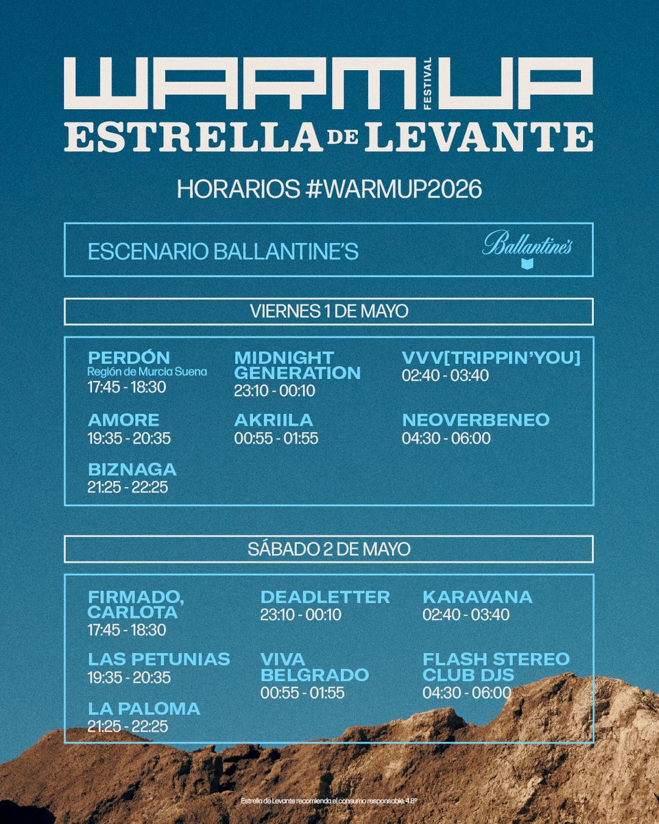 WARMupfestival's tweet photo. ⏰🔥¡Últimos 100 abonos para SOLD OUT! Abonos VIP sold out. ¡Ahora o nunca! Lo que vamos a vivir en esta edición de #WARMUP2026 en nuestro escenario @Ballantines_ES va a ser INCREÍBLE✨ ¿En cuál lo vas a dar todo?

🎫 ¡¡últimos abonos en https://t.co/gIOYUAygQI !! https://t.co/NnwFfbAP7y
