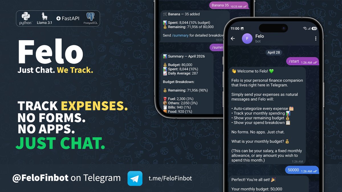 VP_Troied's tweet photo. It’s a simple Telegram bot that lets us log expenses on the go. Just a quick text like "Dinner 500" while we’re still at the table.
𝗧𝗿𝘆 𝗶𝘁 𝗼𝘂𝘁: https://t.co/3ef9dmK3S0
#Expense #ExpenseTracking #Finanace #Felo #GenAI #LLM #Llama #AI #AIAgent #Free #Viral #Telegram https://t.co/MQRSEthv34