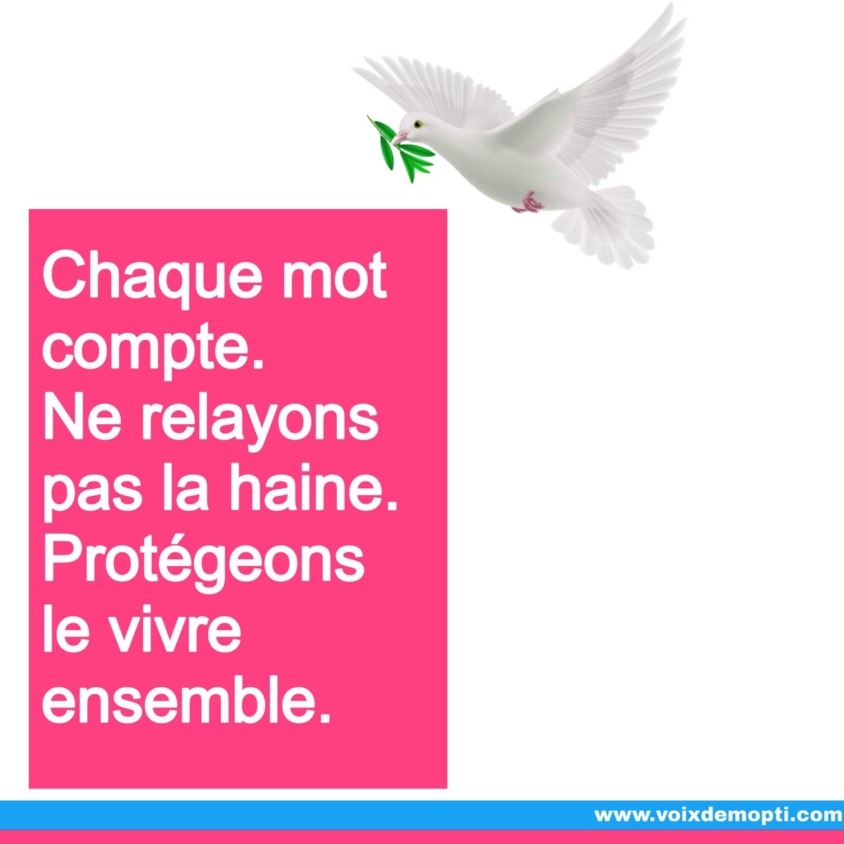 lavoixdemopti's tweet photo. Chaque mot compte. Ne relayons pas la haine. Protégeons le vivre-ensemble.
#Paix #CohésionSociale #Mali #UneNationUnie https://t.co/fkCKqHXUX2