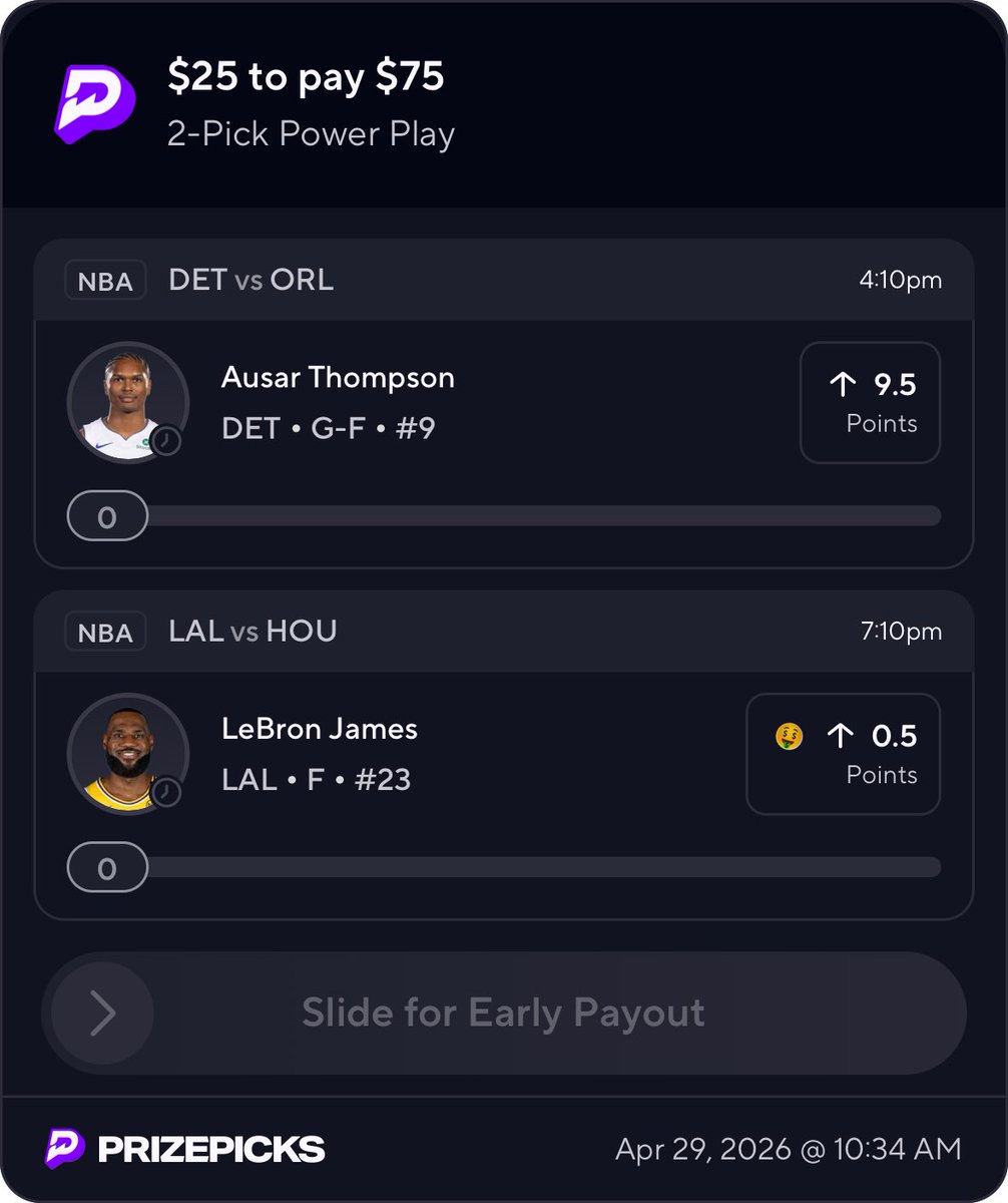 heemsports1's tweet image. PrizePicks LeBron Free Square Slip 🏀

Pairing with: Ausar Thompson O 9.5 Points (-120) 

Ausar is averaging 35 MPG &amp;amp; 11.5 PPG over the last two games this series, in a must win game he can give us 10.

♥️ IF YOU CASHING WITH ME

#GamblingX #GamblingTwitter #NBAPicks #PrizePicks