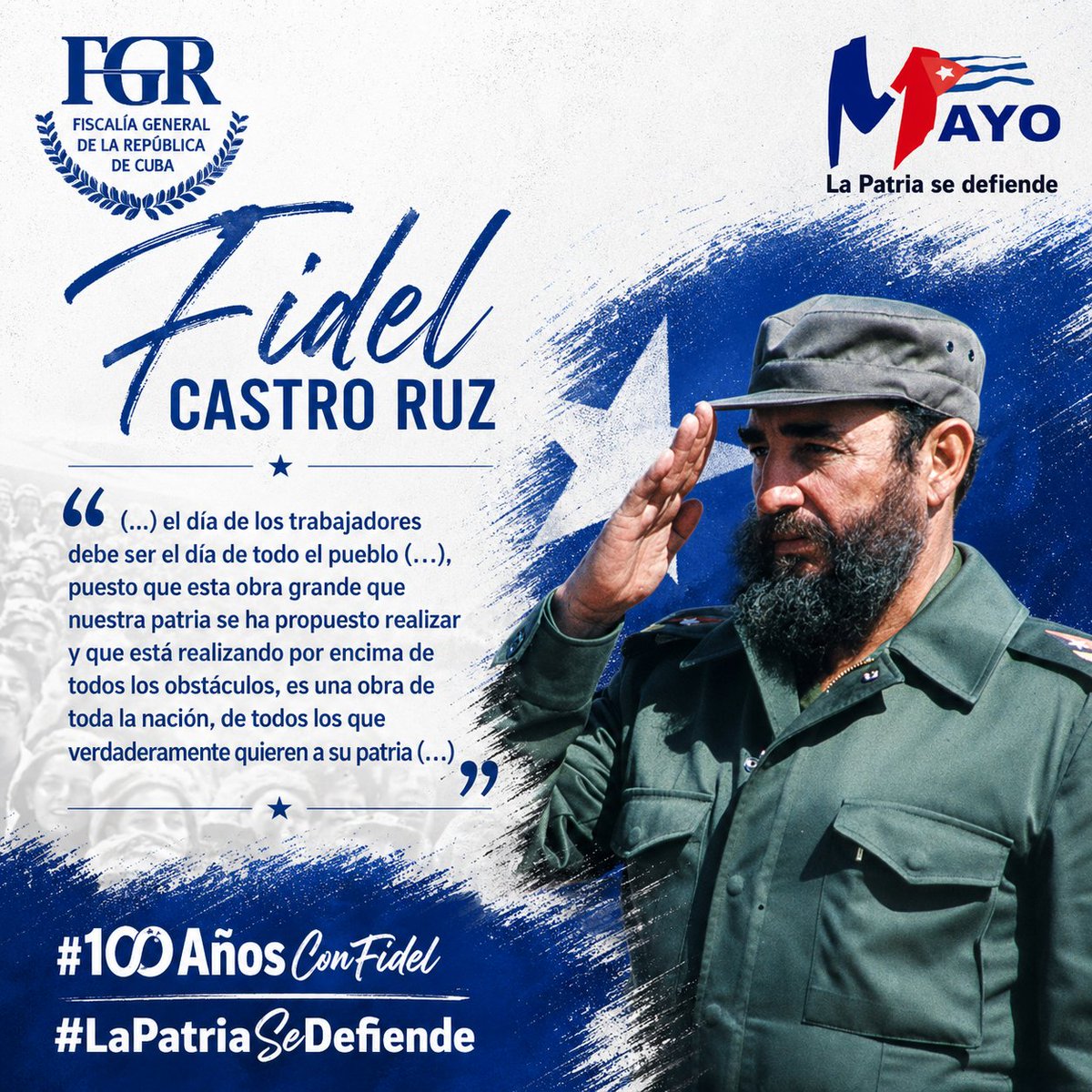 #100AñosConFidel: «(…) el día de los trabajadores debe ser el día de todo el pueblo (…), puesto que esta obra grande que nuestra patria se ha propuesto realizar y que está realizando por encima de todos los obstáculos, es una obra de toda la nación (…)»

#LaPatriaSeDefiende