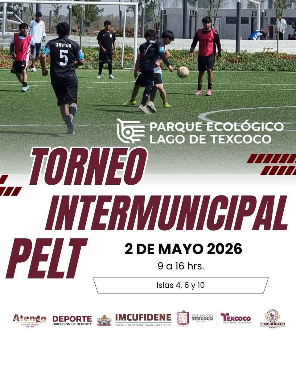 PELTexcoco's tweet photo. ⚽🔥 ¡Llega el Torneo Intermunicipal PELT al Parque Ecológico Lago de Texcoco!
Equipos de Atenco, Chimalhuacán, Neza y Texcoco se enfrentan en una jornada llena de pasión.
🕘 9:00 a 16:00 hrs | 📍 Islas 4, 6 y 10
¡Nos vemos en la cancha! 💪⚽ https://t.co/bqcufD7RFz
