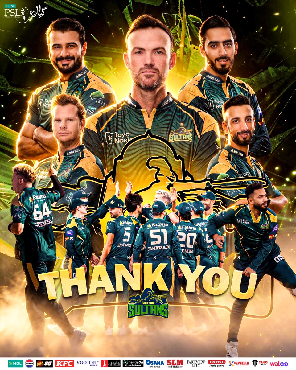 thePSLt20's tweet photo. Thank you, Sultans 💚

A season of passion, resilience and unforgettable moments.

#HBLPSL11 | #NewEra | #MSvHK https://t.co/O5lZxU2hm6