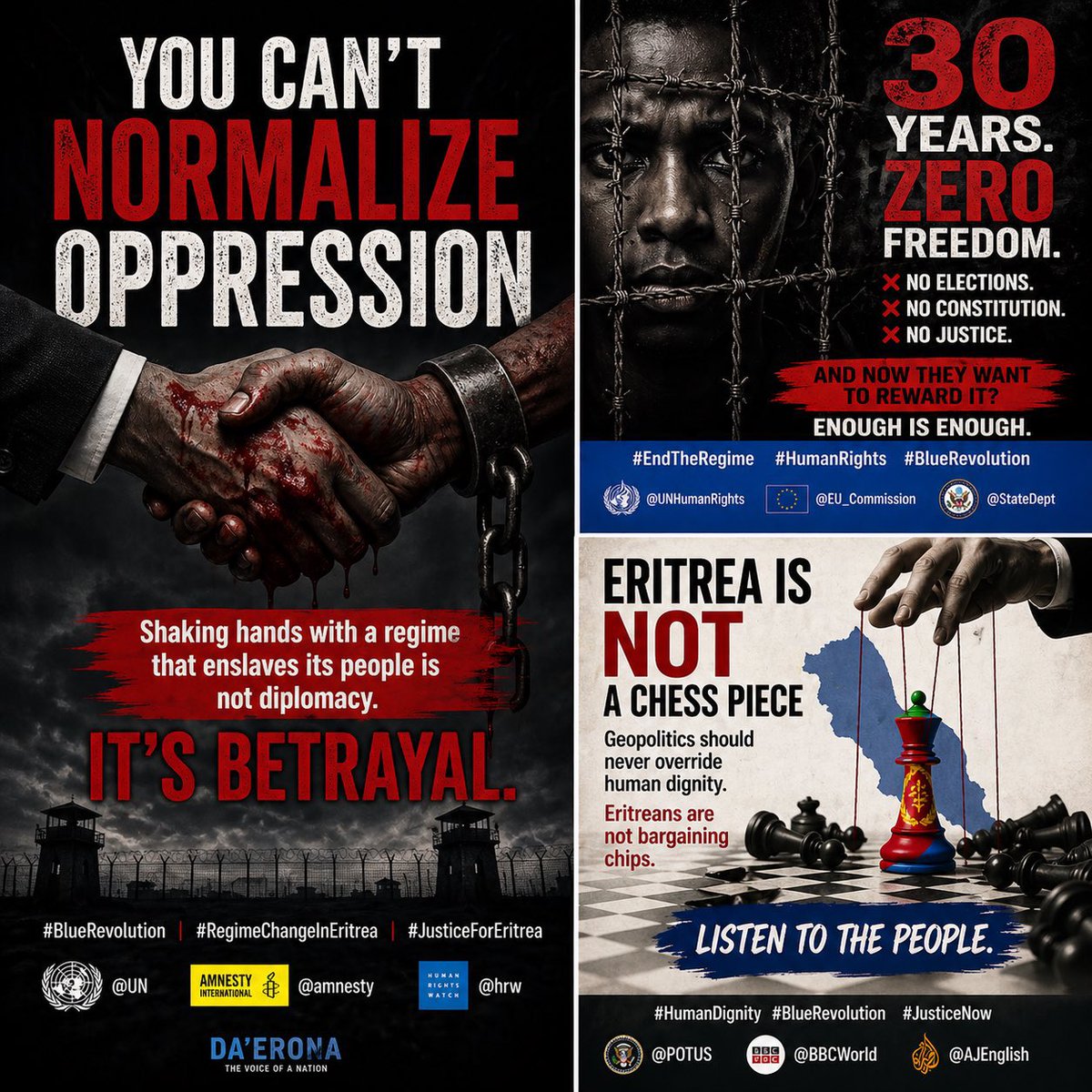 PenielLucas's tweet image. Sanctions relief without reform = blood on your hands. 🩸 Every deal made with the regime comes at the cost of Eritrean lives. It’s time for real accountability.
#BlueRevolution #Accountability #JusticeNow
@SecBlinken @amnesty @hrw