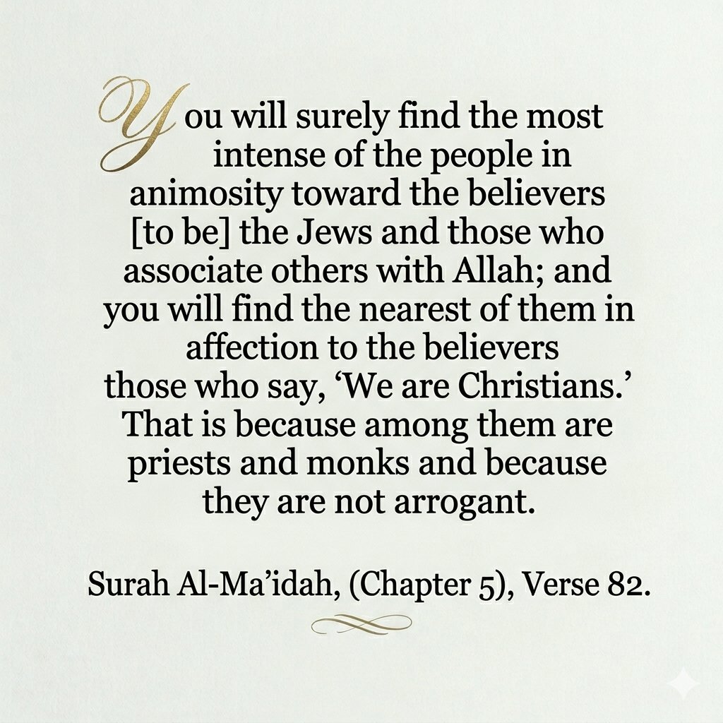 Lauthfee's tweet image. This would NEVER happen in a #Muslim neighbourhood. And the fact most Christians still don't see that is CRAZY.

This is what the Qur'an teaches us about #Christians.

We are not ennemies, nor have we ever been.