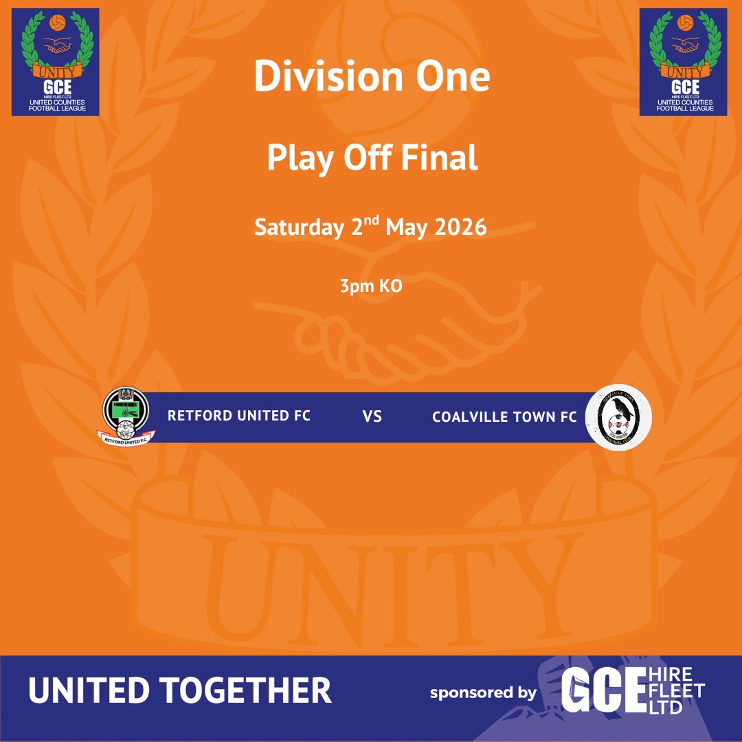utdcos's tweet photo. ⚽️ Coming up this Weekend! 🎉

The Division One Play-off Final takes place on Saturday, as 2 teams battle it out for a place at Step 5. Best of Luck to @RetfordUnited v @CoalvilleTownFC ☘️☘️☘️☘️

@GCEHireFleet https://t.co/5hkgYkEk7r