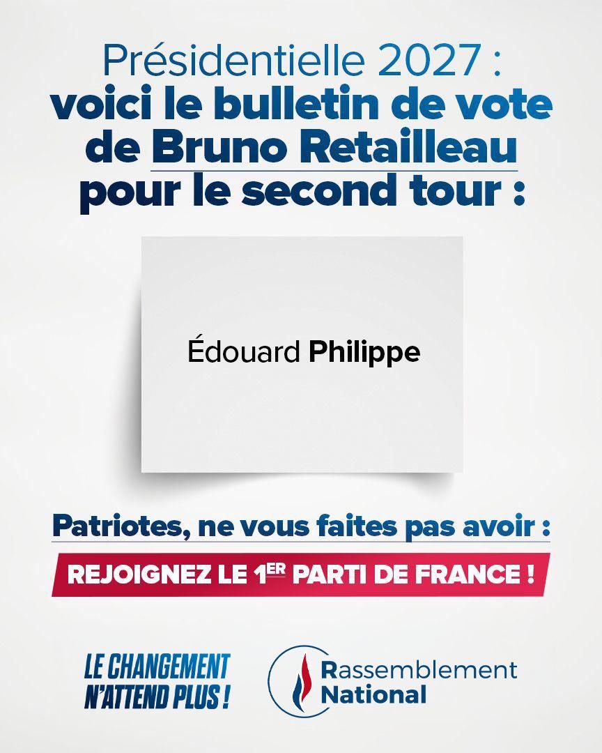 RNational_off's tweet photo. 🔴 Que les Français ne s’y trompent pas : Bruno Retailleau soutiendra Édouard Philippe !

Après avoir servi de marchepied aux macronistes pour se maintenir au pouvoir et gouverner avec eux et des ministres socialistes, les cadres LR continueront de soutenir la macronie !

🇫🇷 Ne vous faites pas avoir. Rejoignez-nous ! https://t.co/1frcZRI6l8

#BFMTV