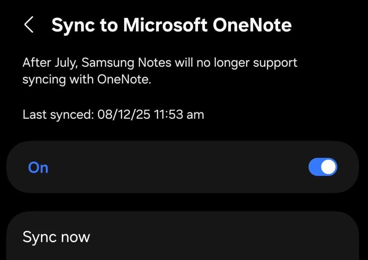 SaudiAndroid's tweet image. رسميًا : أعلنت سامسونج إلغاء مزامنة ملاحظات تطبيق Samsung Notes مع تطبيق التخزين السحابي OneNote بدءًا من 1 أغسطس 2026.✔️✔️

⚠️عشان لاتفقد ملاحظاتك سوي لها مزامنة على Samsung Cloud.🔵☁️

#Samsung #Microsoft
