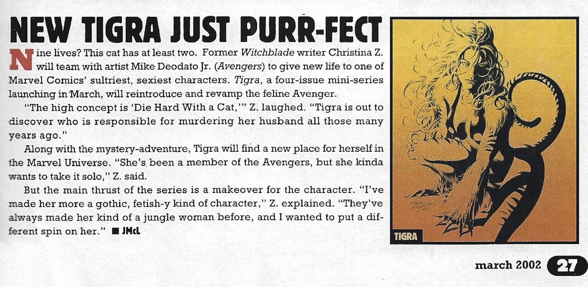 WizardsComics's tweet image. As discussed during our recent mini-episode, here's the Wizard News piece about the #marvelcomics Tigra mini-series by Christina Z. and @mikedeodato from 2002. Did you read it back in the day?