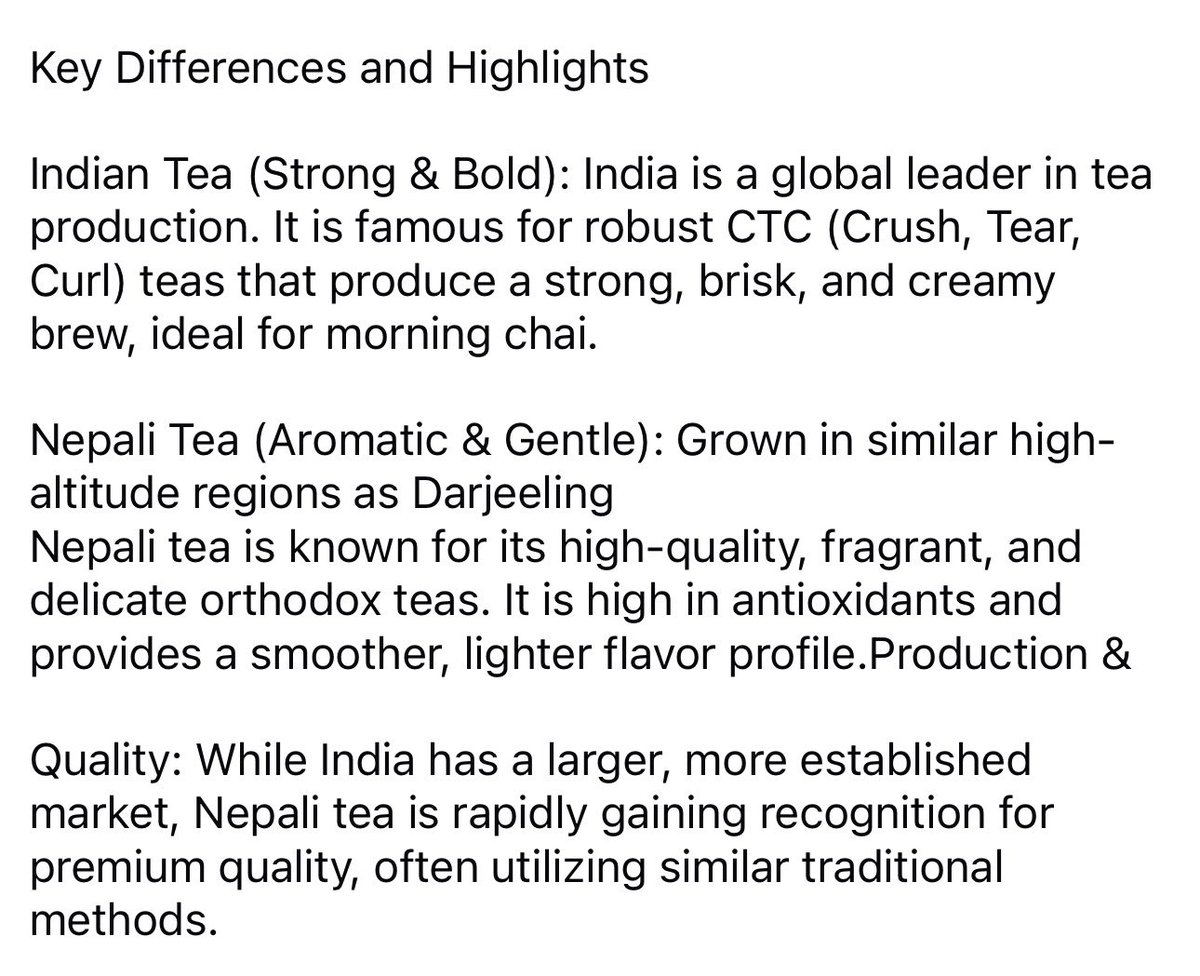 nepaleseyouth20's tweet image. #NepaliTea (Aromatic &amp;amp; Gentle): Grown in similar high-altitude regions as #Darjeeling, Nepali tea is known for its high-quality, fragrant, and delicate orthodox teas. It is high in antioxidants and provides a smoother, lighter flavor profile.

#nepal #nepaltea #indian #india #tea