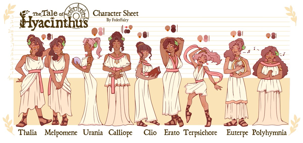 FederFairy's tweet photo. Finally done with my redesigned Character Sheets for my upcoming(Web)Comic #TheTaleofHyacinthus! 
The Logo design was so much fun!
Very excited to start storyboarding now ☀️🪻
#Hyapollo https://t.co/Aewk8Vd4RQ