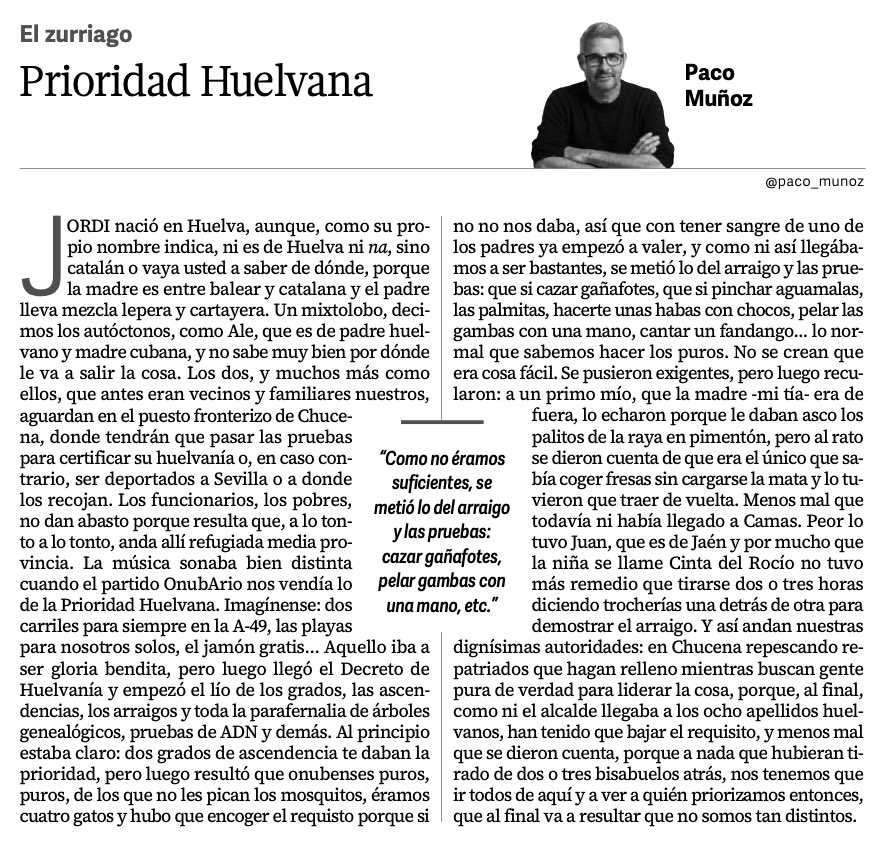 De la prioridad nacional a la prioridad huelvana. Total, ya puestos…
El zurriago de <a href="/huelva_info/">Huelva Información</a> es #mejorenpapel #Huelva