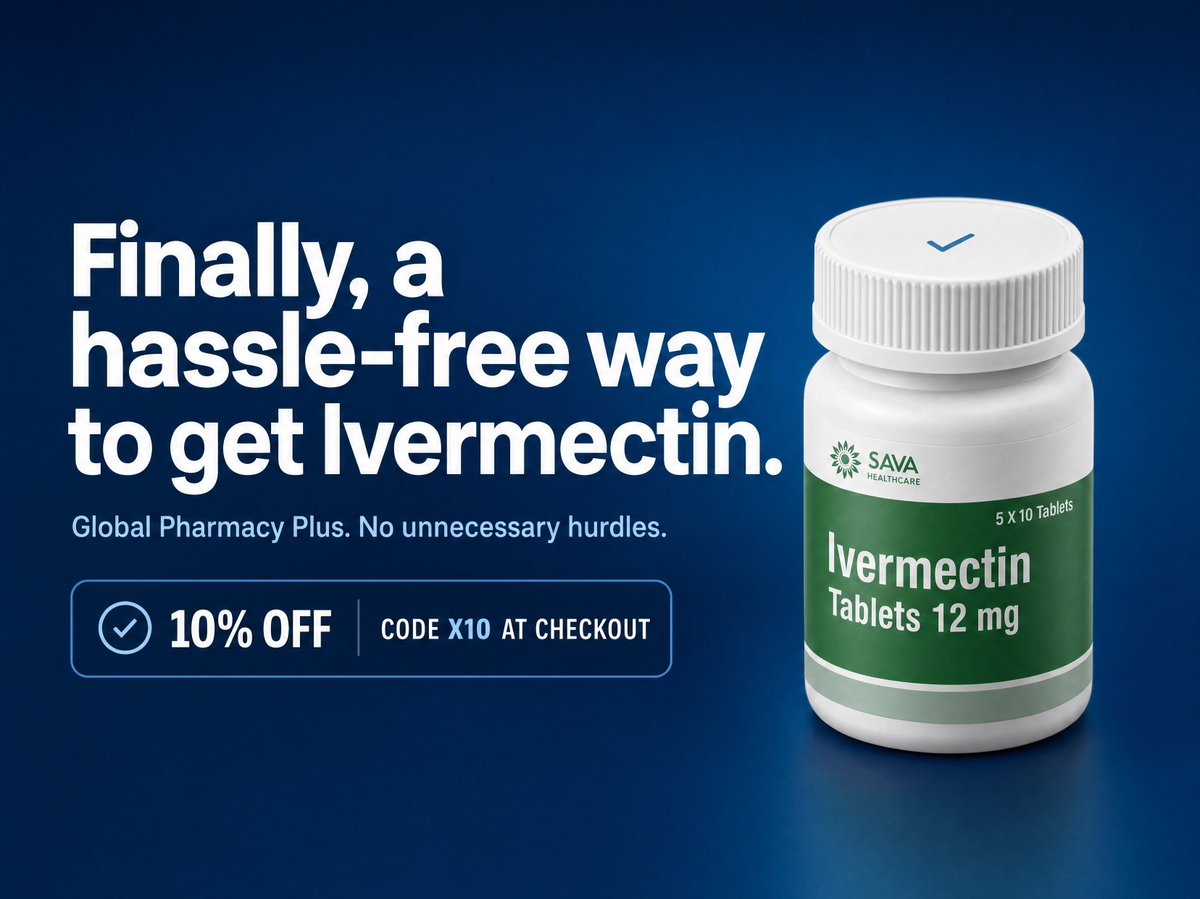 globalpharmacy's tweet photo. 🇺🇸 America has so much red tape when it comes to safe and affordable access to Ivermectin. At Global Pharmacy we get rid of any hurdles involved with getting your treatment OTC. Plenty of stock available.
🔻10% OFF with code X10. Online only.
Order at https://t.co/g57INcT0VL https://t.co/Om3IRN9SRf