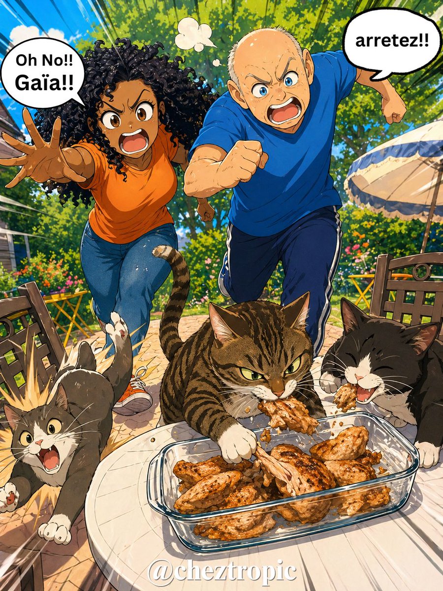 Jessbella's tweet image. The Great Chicken Heist  | Anime Backyard Disaster!
.
.
.
.
.
#anime #bbq #cats #funnyanime #animation #funnycats #catstory #cheztropic #MDR #lol #storytime #smile #foodie #animestory #bbqlovers