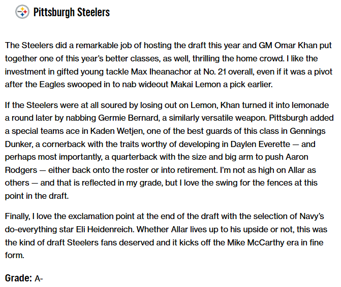 Steelersdepot's tweet image. Longtime draft analysts Rob Rang on Steelers 2026 draft class and his grade of it #Steelers #NFL foxsports.com/stories/nfl/20…